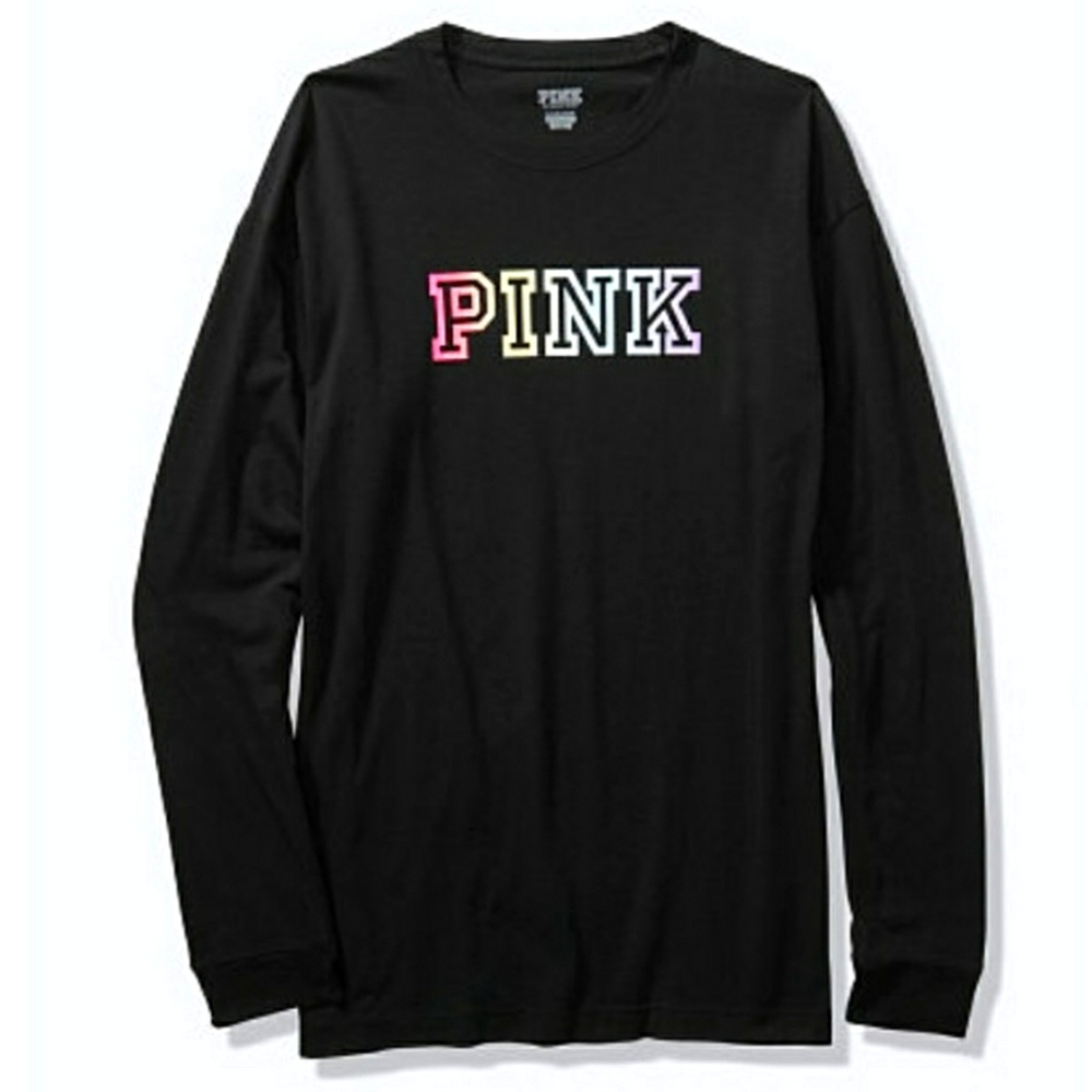 - PINK Long Sleeve Crew Neck Rainbow Campus Tee